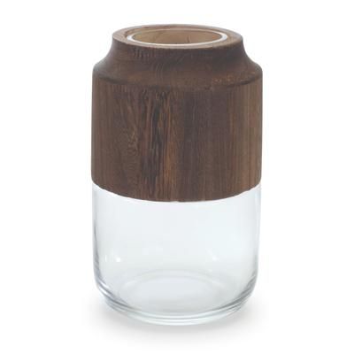 Container 5.5"D x 9"H Glass/Wood by Melrose in Brown/clear