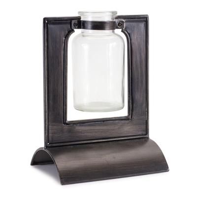Glass Bottle Vase in Metal Holder 8"H by Melrose in Black