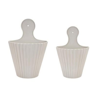 Ribbed Metal Wall Pocket (Set of 2) by Melrose in White
