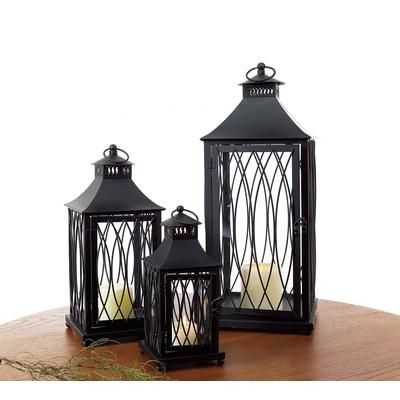 Lantern (Set of 3) 11.5"H,16"H,24"H Metal/Glass by Melrose in Black