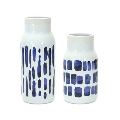 Vase (Set of 2) 4.25"D x 8"H, 4.25"D x 10"H Ceramic by Melrose in Blue/white