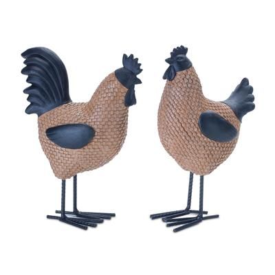 Wicker Hen and Rooster Decor (Set of 2) by Melrose in Brown Black