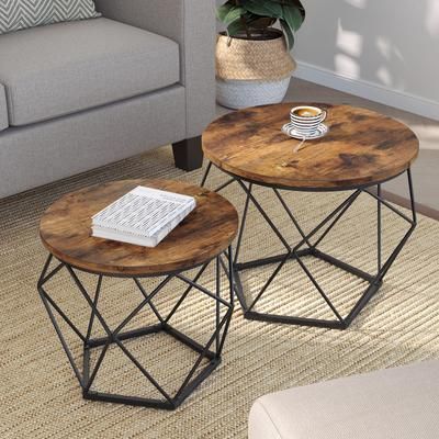 TEMU Small Round Coffee Table Set Of 2, With , For Living Room, Bedroom, Office