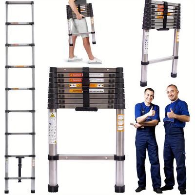 TEMU Ladders Extendable Telescopic 8.5ft/ 2.6m Ladder Heavy-duty Multi Purpose Straight Attic Loft Ladder Portable Folding Stainless Steel Ladders,
