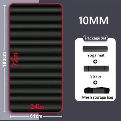 TEMU 10mm Thick, Non-slip Yoga Mat With Straps And Mesh Storage Bag - Black Nbr Fitness Mat For Beginners, Gymnastics, And Home Workouts, Anti-tear Wrapped Edge, Home Workout Mat | Mesh Storage Bag,