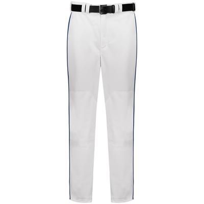 Russell Athletic R11LGB Youth Piped Diamond Series Baseball Pant 2.0 in White/Navy Blue size XL | Polyester