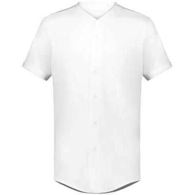 Augusta Sportswear 6909 Athletic Cutter+ Full Button Baseball Jersey T-Shirt in White size XL | Polyester/Spandex Blend