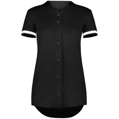 Augusta Sportswear AS6919 Athletic Women's Cutter+ Full Button Softball Jersey T-Shirt in Black/White size XL | Polyester/Spandex Blend 6919