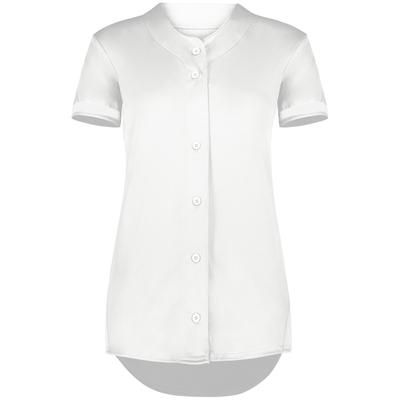 Augusta Sportswear 6920 Athletic Girls Cutter+ Full Button Softball Jersey T-Shirt in White size Large | Polyester/Spandex Blend