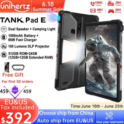 Unihertz 8849 TANK PAD E Rugged Tablet with Projector Android 21000mAh 120Hz 50MP Camera 24GB 512GB 66W 10.95 inch Phone Tablet