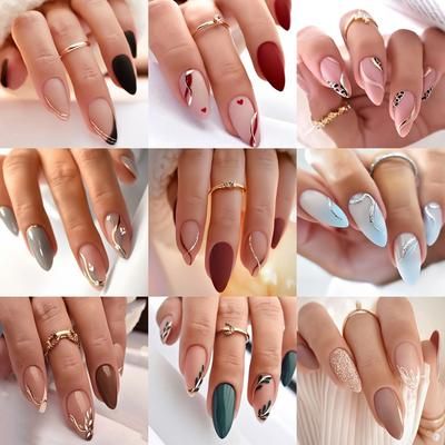 TEMU Get With 216pcs Medium-long Almond Nails Valentine's Day Love Heart Floral Stripe Full Coverage Fake Nail Stickers Set Gift For Women And S