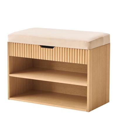 Scarpiera con ripiani in legno et velluto beige