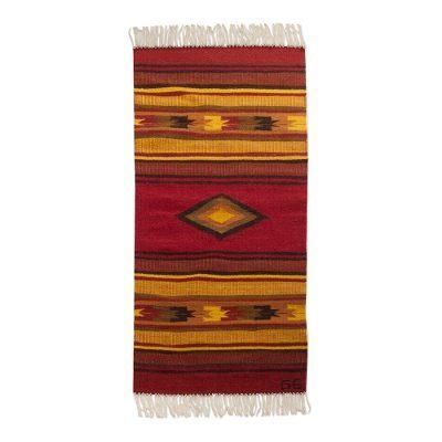 Empire,'Hand-woven (2x5) Red And Yellow Alpaca Wool Rug From Peru'