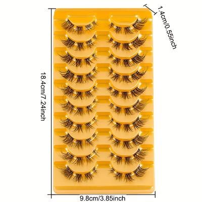 TEMU 10 Pairs 3d Clustered False Eyelashes - Natural Look, Transparent Stem, Short Anime Korean Style, Slim Comic Eyelash Extensions For , Beginner-friendly & Reusable, 6-12mm Length, Eye Makeup