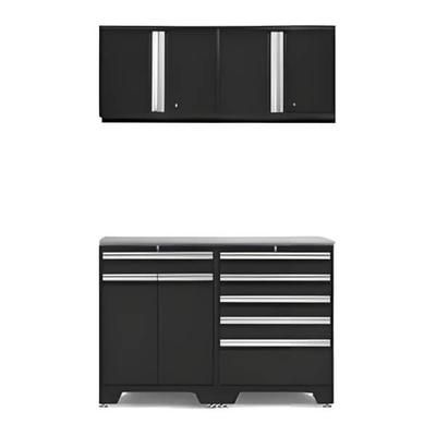 NewAge Garage Cabinets PRO Black 5-Piece Workbench Set with Stainless Steel Top