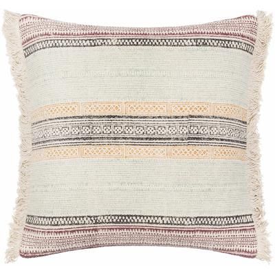Cushing 22" Square Cotton Ivory/Mustard/Aqua/Burgundy Throw Pillow - Boutique Rugs