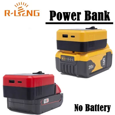 Power Bank Charger For Milwaukee / DeWalt 18V Lithium Battery With USB Type-C for Laptop Mobile Phone Fast Charging(NO Battery)