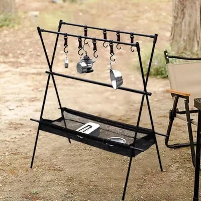 Camping Rack Mesh Bag Camping Stand Rack Hanging Organizer for Picnic Hiking