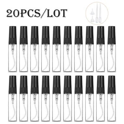 20pcs/Pack 2ml 3ml 5ml 10ml Mist Spray Bottle Clear Mini Perfume Glass Bottle Empty Cosmetics Bottle Free 2 Funnels 2 Droppers