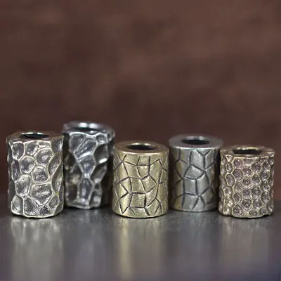 3 Styles Brass Hammer Texture Pattern Cylinder EDC Knife Beads Paracord Lanyard Pendants DIY Outdoor Umbrella Rope Accessories ﻿