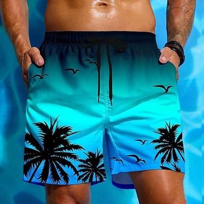 Per uomo Albero di Cocco Colore sfumato Piante Tropicali Costumi da bagno Pantaloncini da mare Pantaloncini da Surf Misura del girovita medio Hawaiano Vacanza al Mare Tasche Laterali fodera in rete