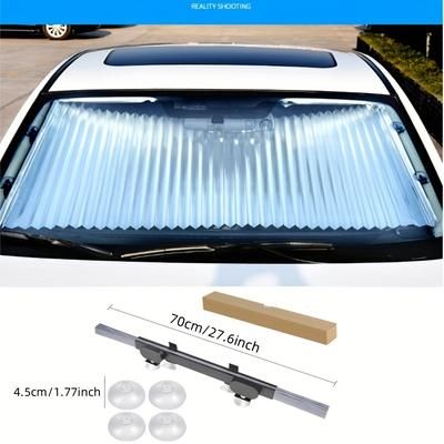 TEMU Fit Automatic Retractable Car Sunshade - Front Windshield Heat Blocker & Uv Protection, Polyester Material, - For Driver’s Side