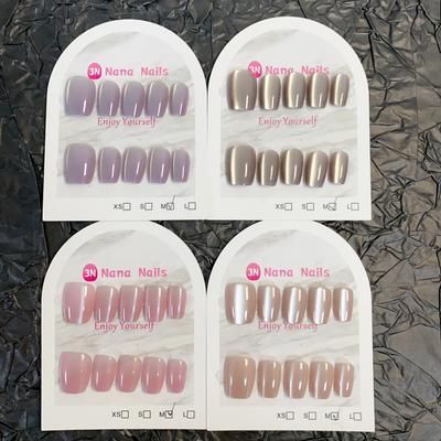 TEMU 40pcs Cat Eye Minimalist Nude Short Ballet Nail Tips 4pcs Set - Nude/pink Nude/light Brown Nude/light Purple - Suitable For Women's Or Diy Nail Art.