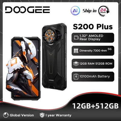 DOOGEE S200 Plus 5G AI Rugged Phone Dimensity 7300 1.32" Rear Display 12GB 512GB 6.72'' 10100mAh Battery 100MP Camera Smartphone
