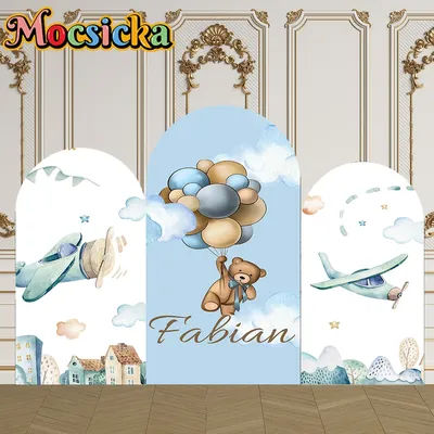 Mocsicka 2-Sided Arch Cover Cute Toy Bear Airplane Decoration Backdrop Baby Shower Arch Wall