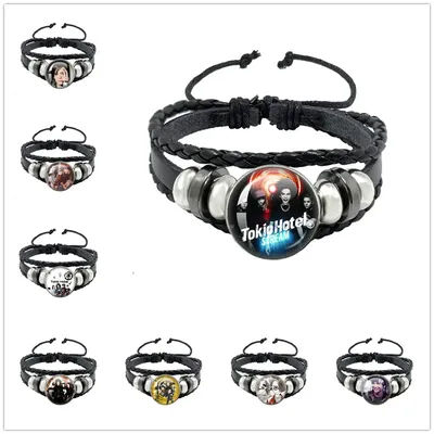 Tokio Hotel Pop Retro Rock Band Bill Kaulitz Band Black Rope Button Glass Cabochon Leather Bracelet Jewelry Charm Fans Gift