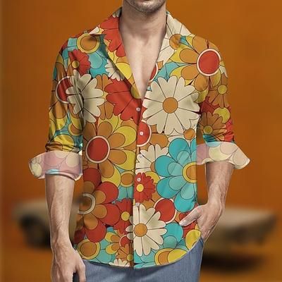 Retrò Vintage Anni '70 Camicia Camicia Aloha Hippie Floreale Costume Per uomo Mascherata Feste Abbigliamento quotidiano Parata dell'Orgoglio Adulti Camicia