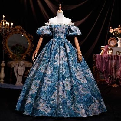 Vintage Rococò Rinascimento Maxi Vestito Normale A sbuffo Principessa Sposa Pieghettato Con Volant Principessa Scollo a Y Costume Per donna Halloween Carnevale Mascherata Feste Halloween Performance