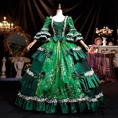 Vintage Rococò Rinascimento Maxi Vestito Normale A sbuffo Principessa Sposa Pieghettato Con Volant Principessa Girocollo Costume Per donna Halloween Carnevale Mascherata Feste Halloween Performance