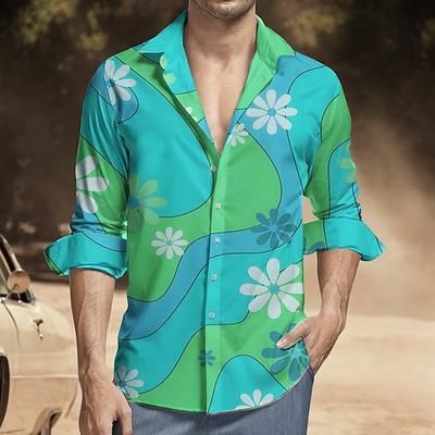 Retrò Vintage Anni '70 Camicia Camicia Aloha Hippie Floreale Costume Per uomo Mascherata Feste Abbigliamento quotidiano Parata dell'Orgoglio Adulti Camicia