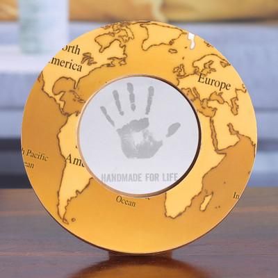 Charming Cartography,'Round Yellow Brown Map Laminated Wood Photo Frame (4 Inch)'