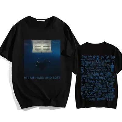 T-shirt Hit Me Hard and Soft en coton pour hommes, vêtements graphiques psychédéliques, t-shirts universitaires gothiques, haute qualité