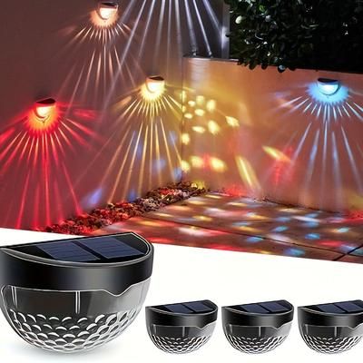 TEMU 4pcs Solar Fence Lights, Solar Deck Lights, 6 Led Solar Wall Lights, Outdoor Fence Decorative Lighting, Suitable For Fences, Decks, Patios, Yards, Garages, Steps, And Stair Lighting (rgb//)