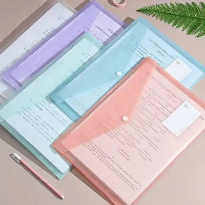 10pcs plastic envelope Transparent reusable polyethylene envelope Waterproof file activation button A4 school office supplies
