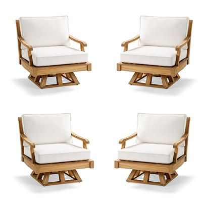 Cassara 4-pc. Swivel Lounge Chair with Cushions in Natural Teak - Quick Dry, Peacock - Frontgate
