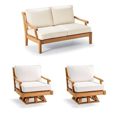 Cassara 3-pc. Loveseat Set with Two Swivel Lounge Chairs in Natural Teak - Quick Dry, Restored Chalk - Frontgate