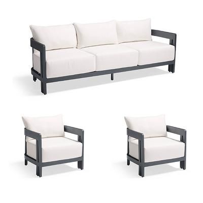 Porticello 3-pc. Sofa Set with Two Lounge Chairs in Matte Black Aluminum - Leaf - Frontgate