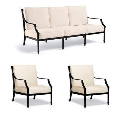 Grayson 3-pc. Sofa Set with Two Lounge Chairs in Black Aluminum - Quick Dry, Indigo - Frontgate