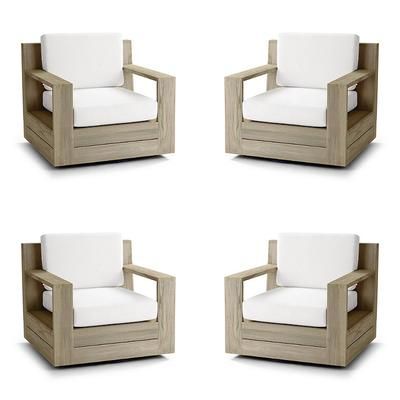 St. Kitts 4-pc. Swivel Lounge Chair with Cushions in Weathered Teak - Standard, Cara Stripe Air Blue - Frontgate