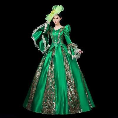 Vintage Rococò Rinascimento Maxi Vestito Normale A sbuffo Principessa Sposa Pieghettato Con Volant Principessa Girocollo Costume Per donna Halloween Carnevale Mascherata Feste Halloween Performance