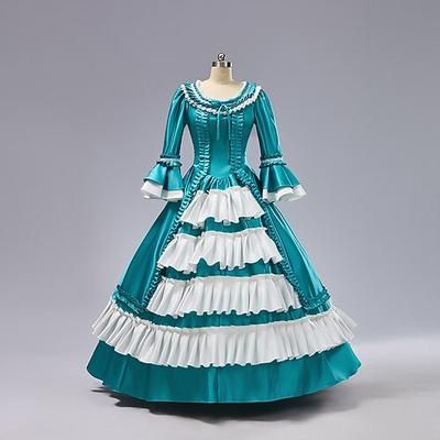 Vintage Rococò Rinascimento Maxi Vestito Normale A sbuffo Principessa Sposa Pieghettato Con Volant Principessa Girocollo Costume Per donna Halloween Carnevale Mascherata Feste Halloween Performance