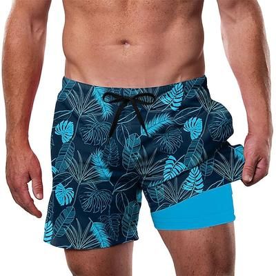 Per uomo Foglia di palma Piante Tropicali Pantaloncini foderati Pantaloncini da bagno 2 in 1 Pantaloncini da mare Misura del girovita medio Hawaiano Vacanza Abbigliamento mare Tasche Laterali Con