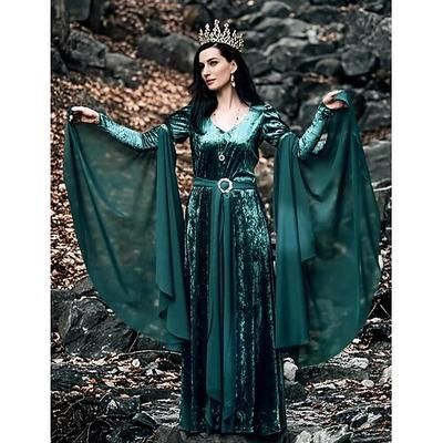 Medievale Rinascimento Vestito Abiti da Ballo Strega Vichingo Cavaliere Celtico Costume Per donna Celtico Reale Notte di Valpurga Halloween Carnevale Mascherata Performance LARP Fiera Rinascimentale