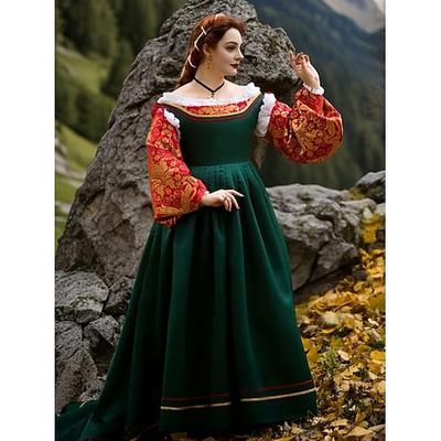 Medievale Rinascimento Vestito Abiti da Ballo Abito Vichingo Cavaliere Celtico Costume Per donna Reale Halloween Carnevale Mascherata Performance LARP Fiera Rinascimentale Adulti Vestito