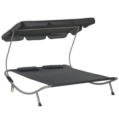 TEMU Patio Double Hammock Sun Lounger Bed W/ Canopy Shelter, Wheels & 2 Pillows