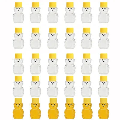 24 PCS 2 oz Plastic Honey Bear Bottle BearMini Honey Bear Jars with Lids Cap Bear Juice Bottle for Holidays Baby Shower Gifts